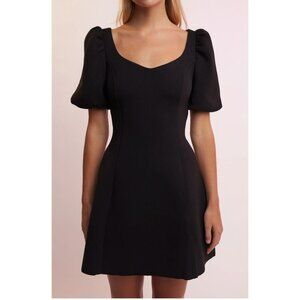 English Factory Puff Sleeve Mini Dress Black Scuba Knit A-Line Large LBD Party